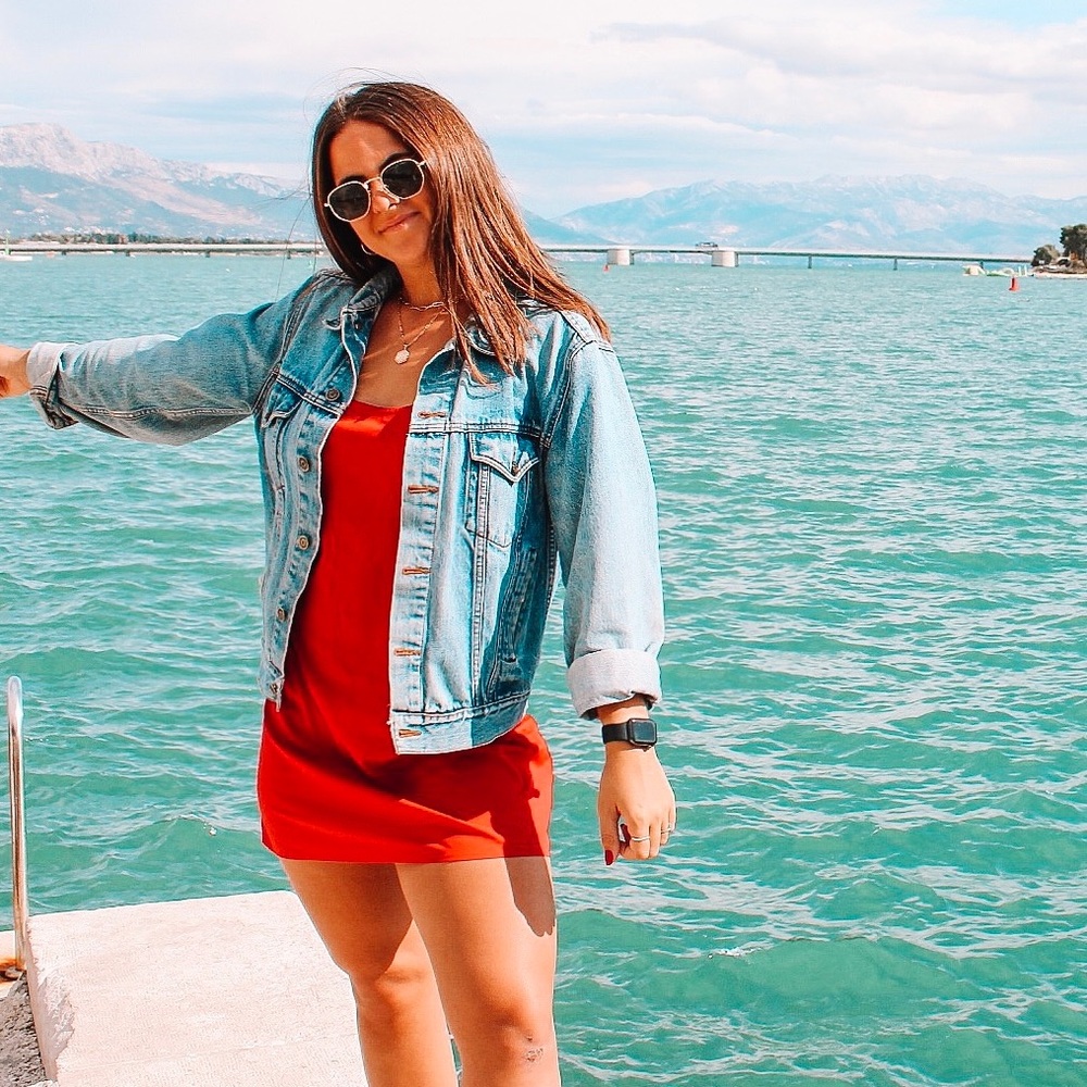 Red slip dress